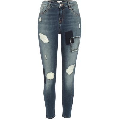 Medium blue patch Amelie super skinny jeans